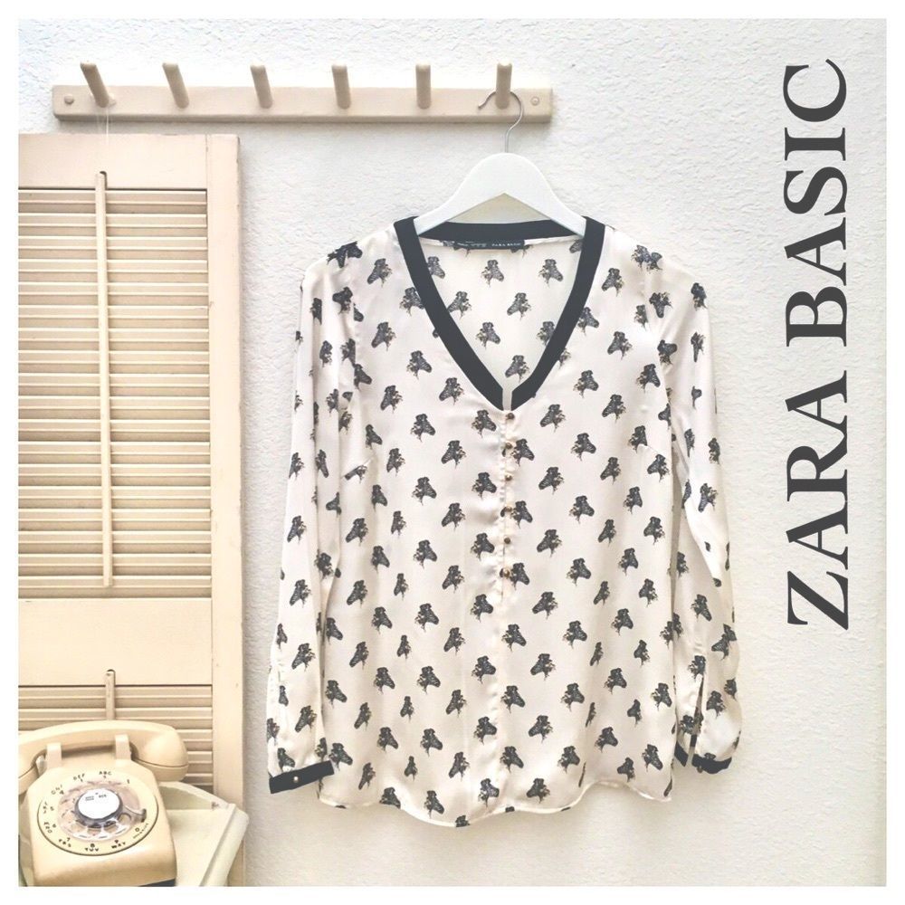 Zara Basic Silky Poly Blouse with Fun Zebra Print, Small